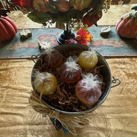 Floating 3D Apple Candles in Galvanized Bucket, Hand Painted Wooden Apple Accent - Picture 3 of 16
